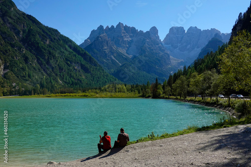 Landscape of Lago di Landro, Durrensee in the Dolomites, Italy, Europe 