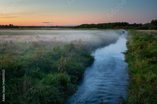 Fog over the meadow by the Uherka river, Czulczyce, Poland