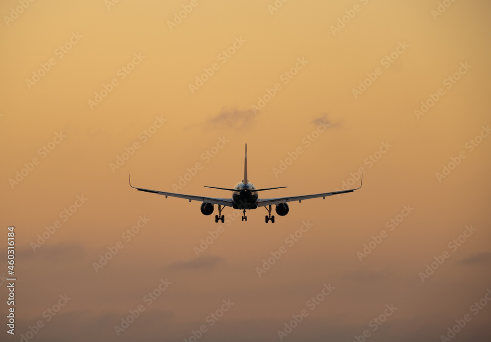 A large passenger plane is landing