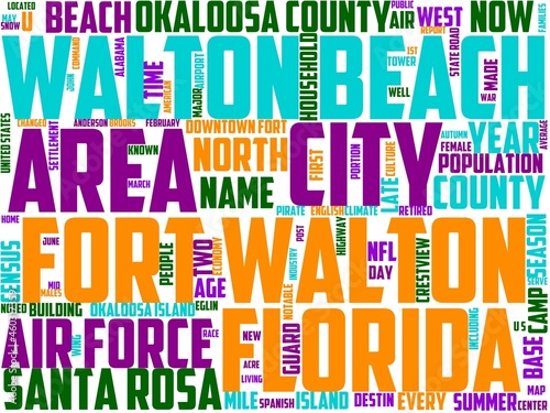 fort walton beach typography, wordart, wordcloud, beach,ocean,water,sea