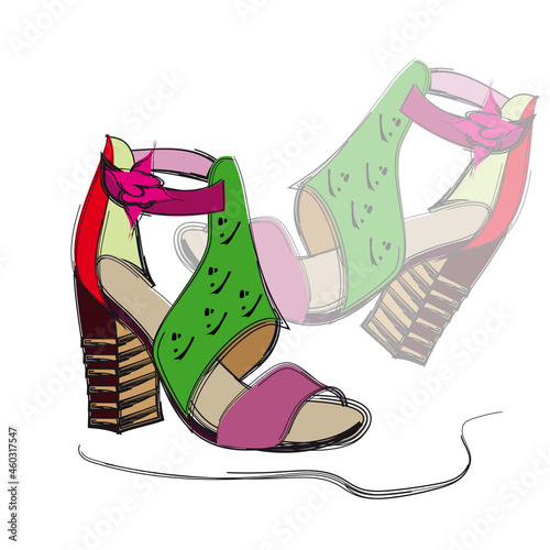 High heels green and pink sandals