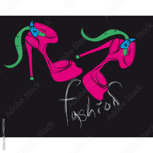 High heels pink shoes on black background