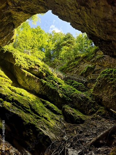 Entrance of Scarisoara cave, Apuseni Mountains, Romania photo