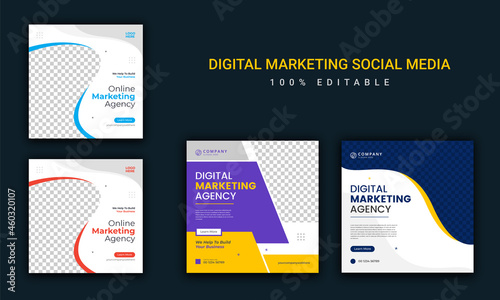 Digital marketing social media post or social media template. Instagram post template banner. Digital business marketing banner. Square flyer template design bundle.