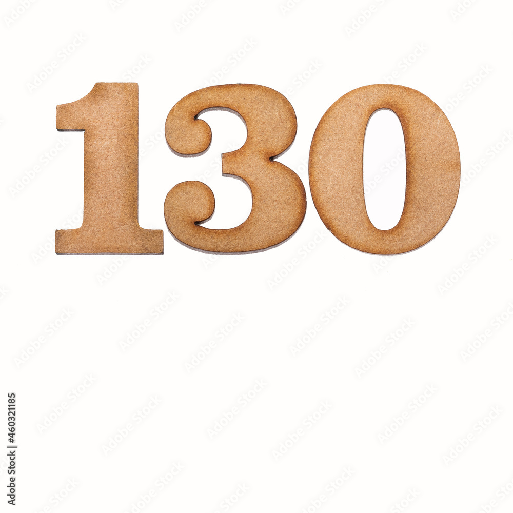 Number 130 - Piece of wood isolated on white background