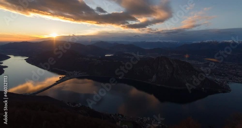 Lugano, Lugano Region, Ticino, time lapse, day to night