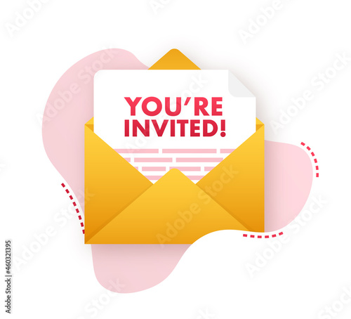 You re invited Badge icon. Written Inside An Envelope Letter. Vector illustration. photo