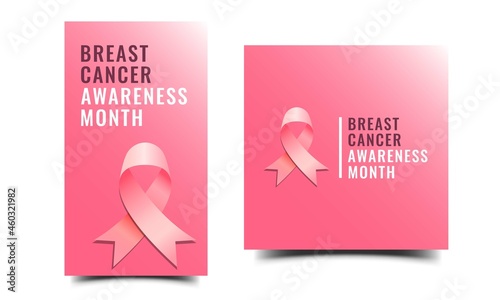 Breast cancer awareness month social media post feed and story template.