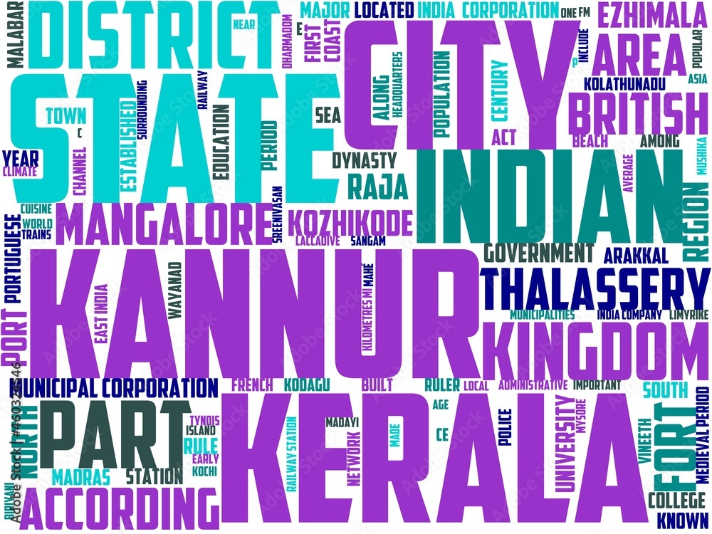 Obraz premium kannur typography, wordart, wordcloud, nature,landscape,kannur,beautiful