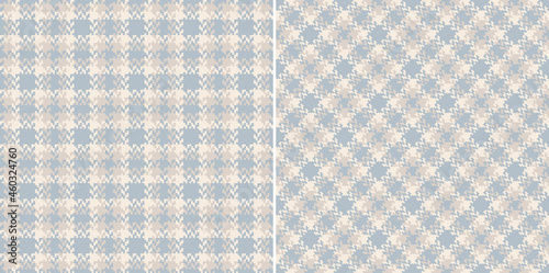 Seamless plaid pattern tweed in blue and beige. Herringbone textured small pale tartan check plaid vector background for dress, skirt, jacket, other modern spring autumn winter fashion textile design.