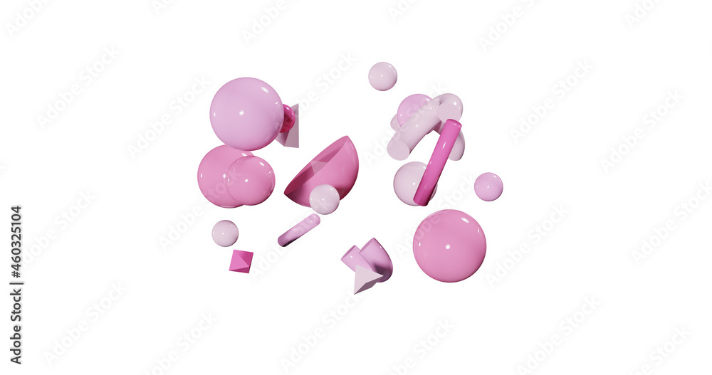 Abstract 3d objects on white background, composition of flying forms, mixed realistic materials isolated Abstract 3d objects on white background, composition of flying forms, mixed realistic materials isolated