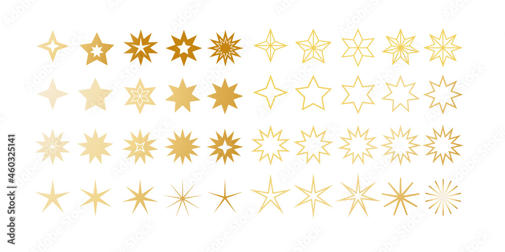 Weihnachtliche Dekoration - Set mit vierzig verschiedenen Sternen - gold auf weißem Hintergrund - Vektor Illustration Weihnachtliche Dekoration - Set mit vierzig verschiedenen Sternen - gold auf weißem Hintergrund - Vektor Illustration
