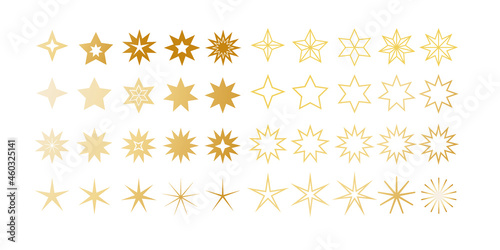 Weihnachtliche Dekoration - Set mit vierzig verschiedenen Sternen - gold auf weißem Hintergrund - Vektor Illustration