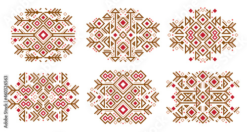 Set of fashion mexican, navajo or aztec, native american patterns. American indian ornate pattern design collection. Tribal decorative templates. Ethnic ornamentation. Navajo elements
