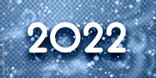 2022 sign on snowy transparent background.