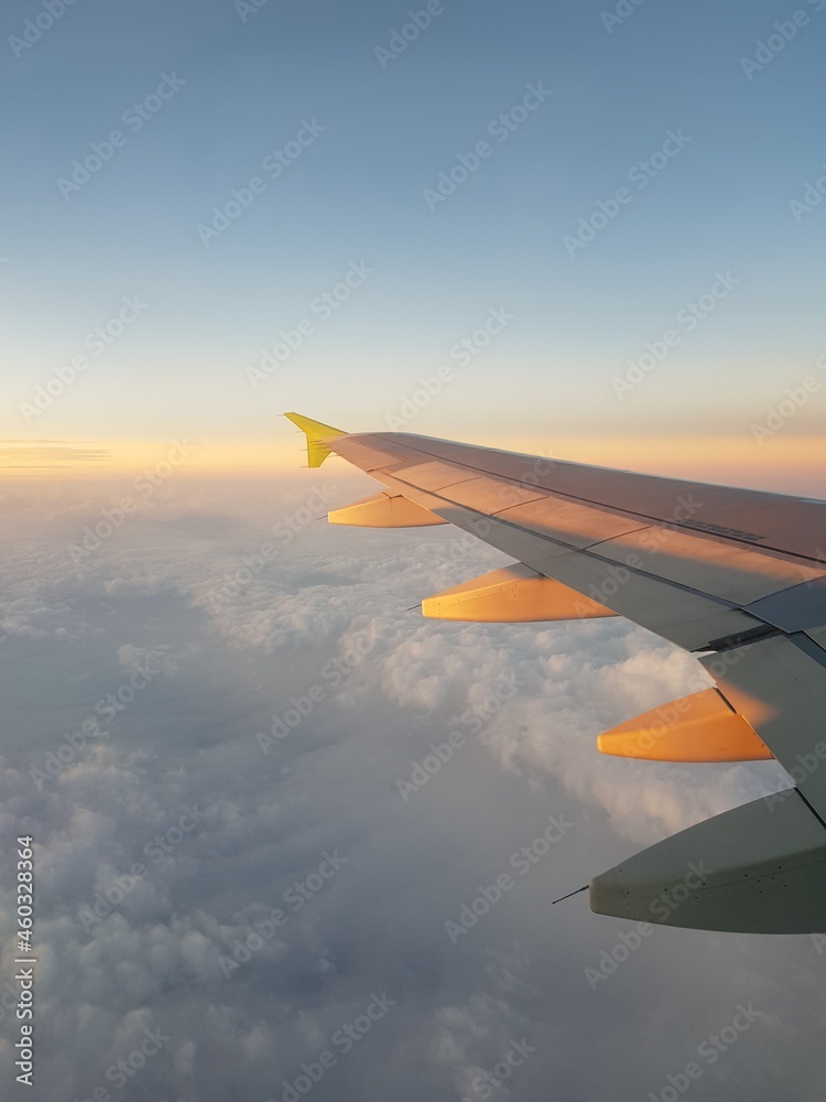 Fototapeta premium Airplane wing in blue sky