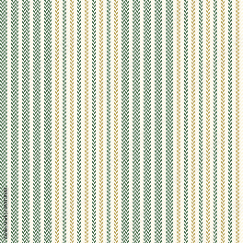 Stripe pattern in green, gold, beige. Herringbone textured vertical stripes background vector for shirt, dress, jacket, skirt, shorts, other modern spring summer autumn winter fashion fabric design.