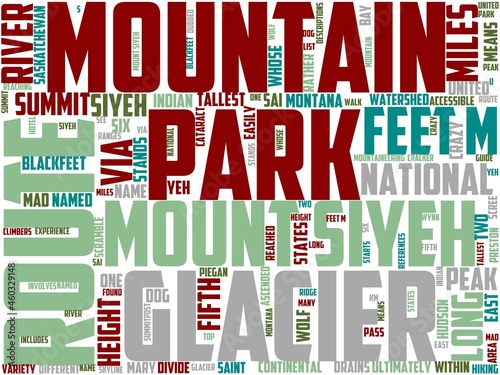 mount siyeh typography, wordcloud, wordart, siyeh,national,park,hiking photo