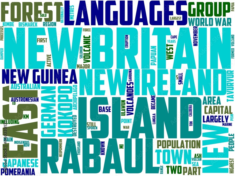 Obraz premium new britain typography, wordcloud, wordart, landscape,nature,blue,island