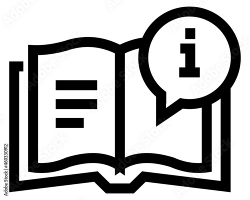 Vector illustration of guide book icon. Monoline drawing style. Black and white color.