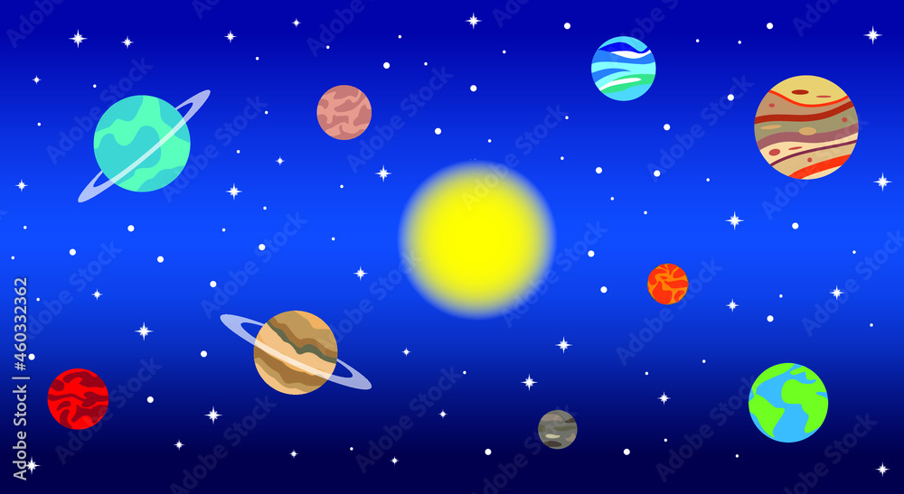 Solar system planet seamless pattern. Galaxy, space, cosmic exploration. Vector illustration.