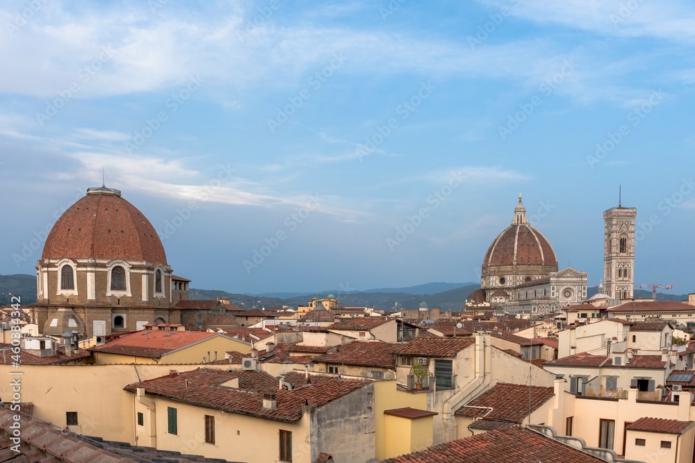 View of the Duomo, Giotto's bell tower and Cappelle Medicee from the rooftops of Florence