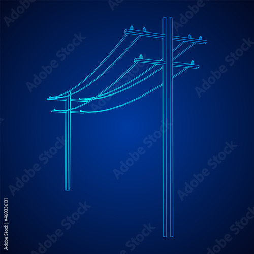 Power transmission high voltage pylon. Wireframe low poly mesh vector illustration.