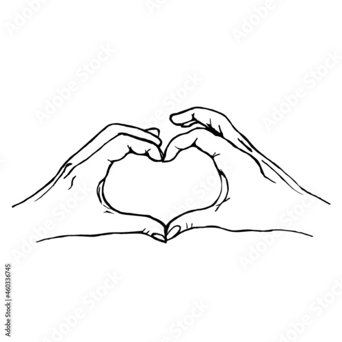 A combination of fingers in the form of a heart isolated on a white background.Vector illustration in doodle style.