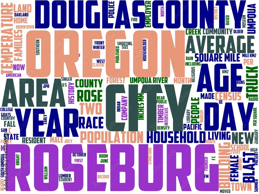 Obraz premium roseburg typography, wordcloud, wordart,