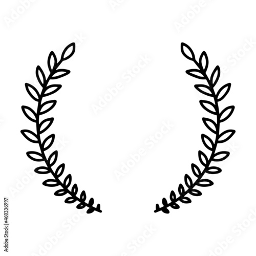 Laurel wreath. Vector hand drawn laurel wreath isolated on white background. Doodle style. Outline floral frame.
