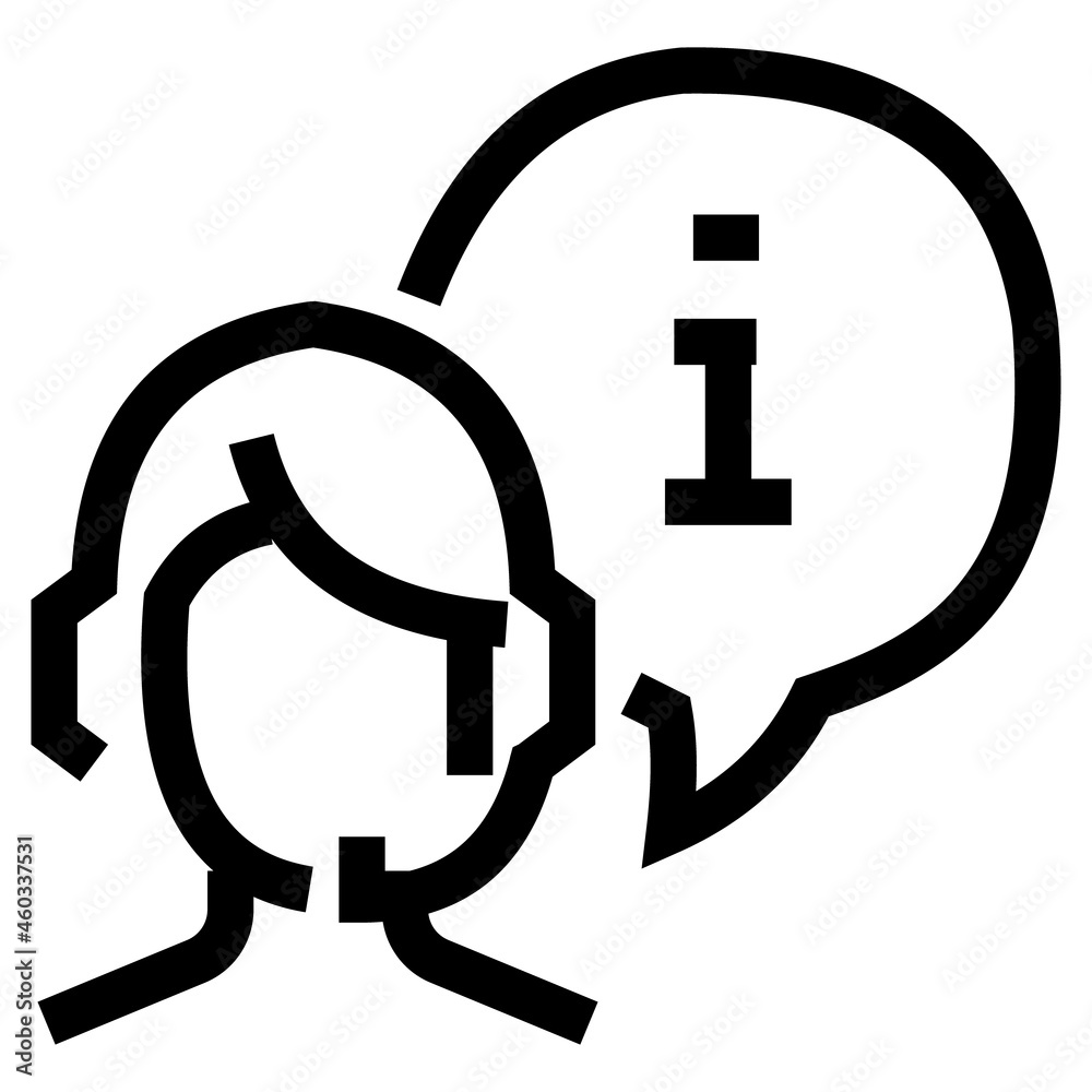 Vector illustration of female call center helps icon. Monoline drawing style. Black and white color. Vector illustration of female call center helps icon. Monoline drawing style. Black and white color.