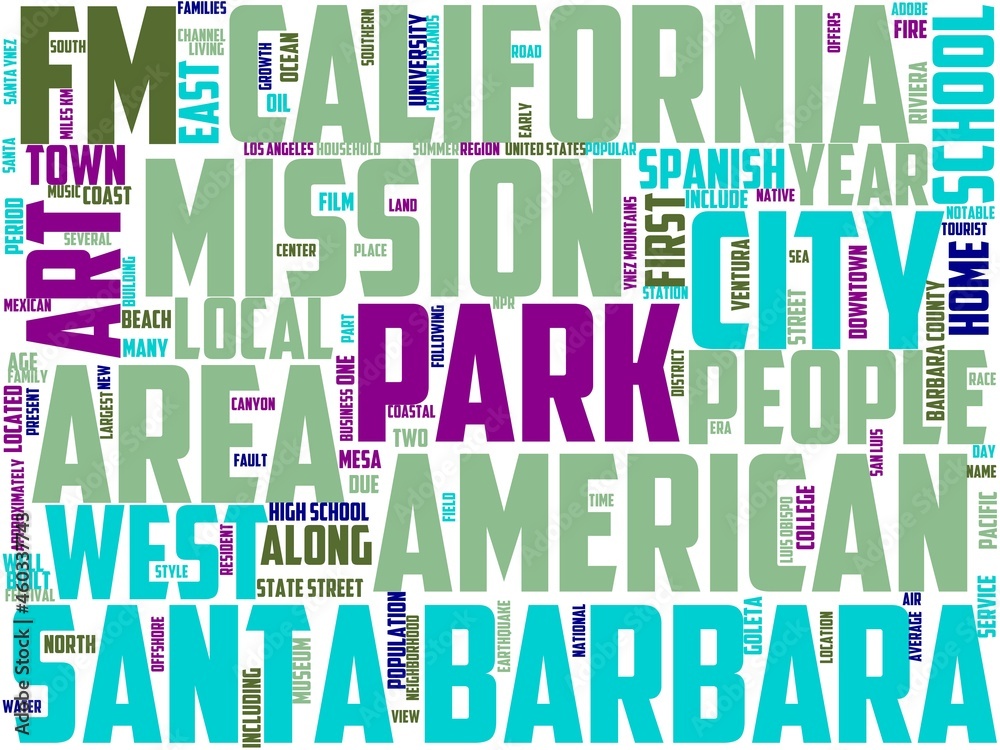 santa barbara typography, wordcloud, wordart,