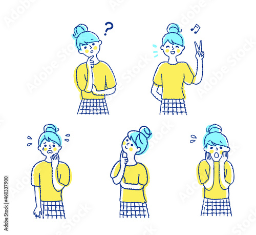 さまざまな表情の若い女性　セット