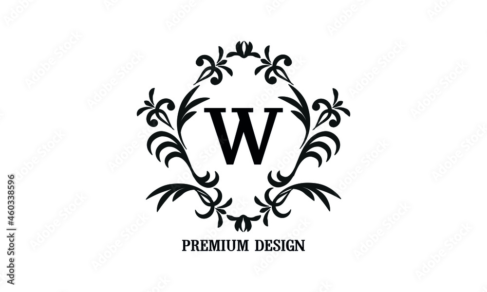 Exquisite company brand sign with letter W. Black and white logo for cafe, bar, restaurant, invitation, wedding. Business style
