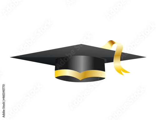 Graduation cap. Element for degree ceremony and educational programs design. Graduation university or college black hat cover. Academic cap. High school student cap isolated on white background photo