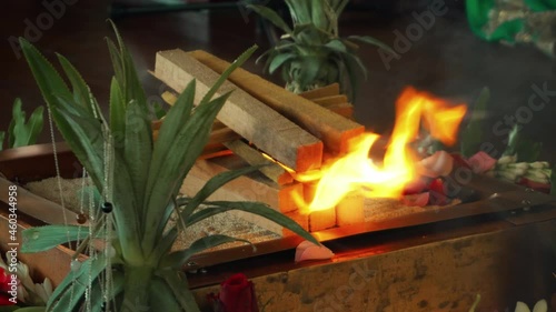 Flowers and fruits for offering at the Yagya fire ceremony hindu photo