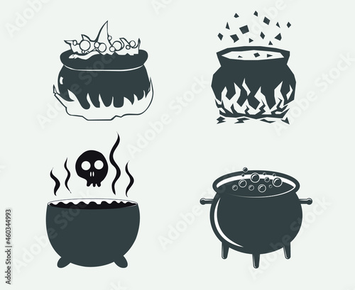 Pots Gray Objects Signs Symbols Vector Illustration Abstract With Gray Background