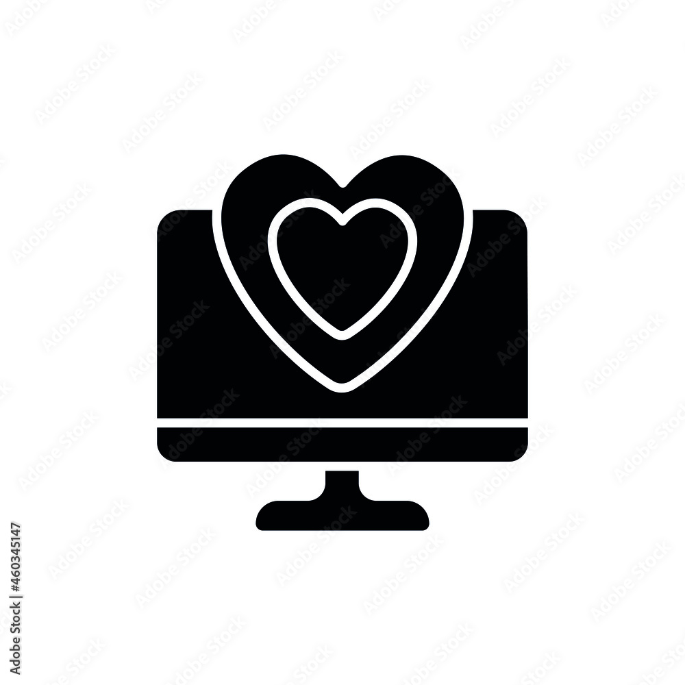 Heart with computer glyph icon. Vector fill black illustration. Heart with computer glyph icon. Vector fill black illustration.