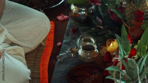 Flowers and fruits for offering at the Yagya fire ceremony hindu photo