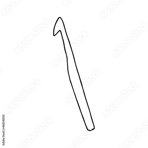 Vector hand drawn crochet hook. Isolated on white background. Knitting icon, handmade, needlework, creativity, hobby. Hand-drawn doodle style element.