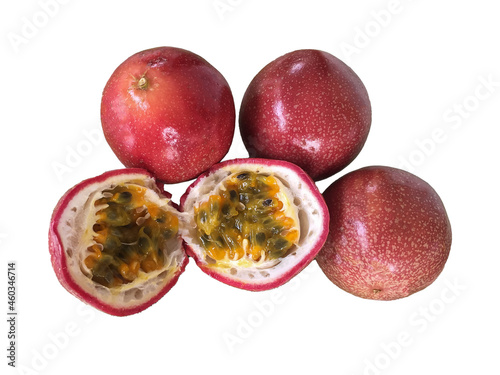 Fresh red passion fruits isolated in white background
