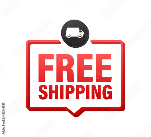 Free shipping. Badge with truck. Vector stock illustrtaion.