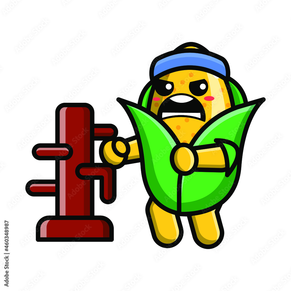 cute corn as a fighter icon illustration vector graphic
