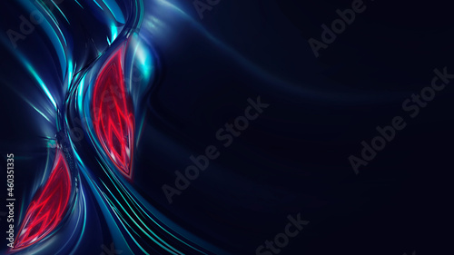 Bright abstract background, banner with abstract elements. Neon fantastic background, space background. Futuristic neon banner, bright multicolored lines, rays. 3D illustration.