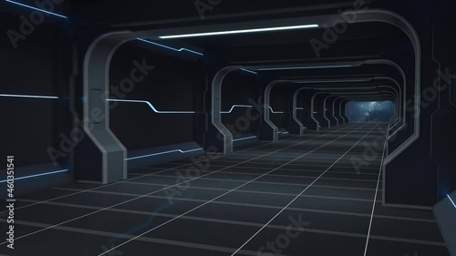 Tunnel of the future, futuristic room, 3d rendering. photo