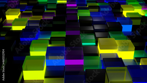 Random colorful glass square tile floor (3D Rendering)