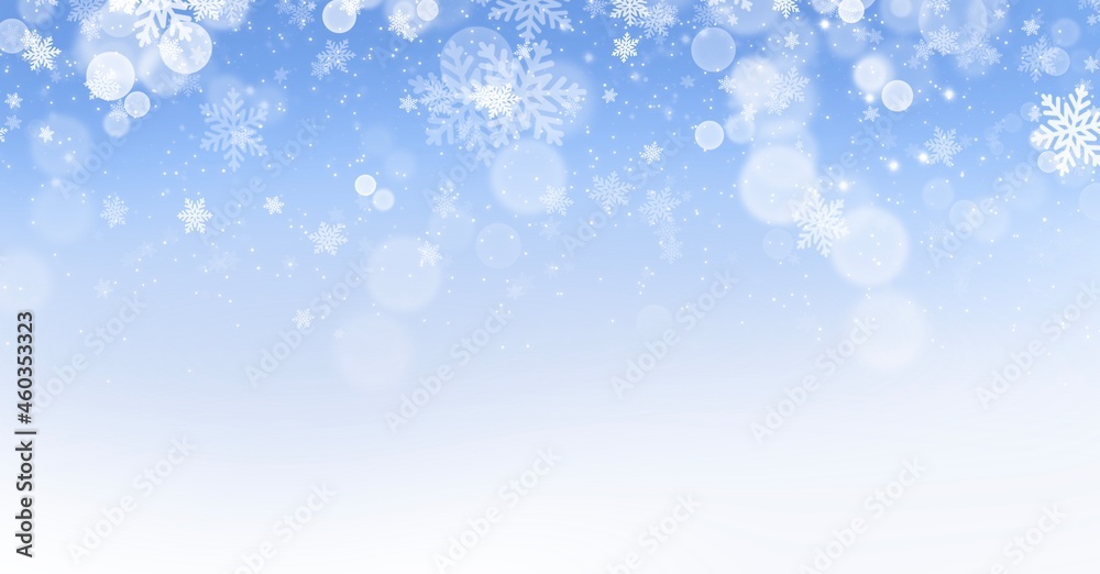 Abstract Christmas  background snowflake and light bokeh on blue background with copy space for text in Christmas Holiday   , wallpaper illustration 
