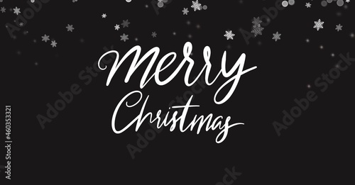 Merry Christmas handwriting calligraphy with snowflakes on black background  illustration wallpaper