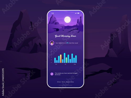 User Interface for Sleep Tracker App with Beautiful Scenery Theme