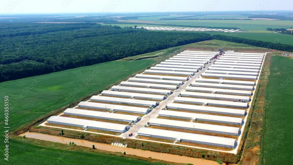 Modern agriculture plant fields farm buildings. Agricultural farming buildings aerial view. Modern agriculture plant fields farm buildings. Agricultural farming buildings aerial view.